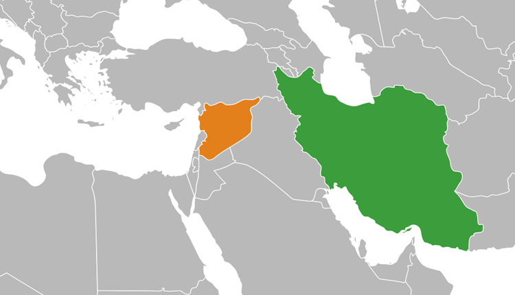 خارطة سوريا و إيران في الشرق الأوسط