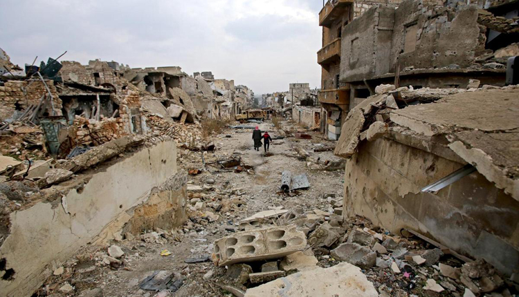 جانب من مدينة حلب السورية المدمرة 