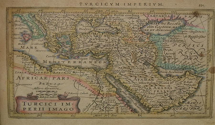 خارطة لعام 1634 لميركاتور وهندويس باللاتينية «sinus arabicus» أي الخليج العربي