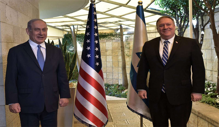 مايك بومبيو، وزير الخارجية الأمريكي مع بنيامين نتنياهو، رئيس الوزراء الأسرائيلي