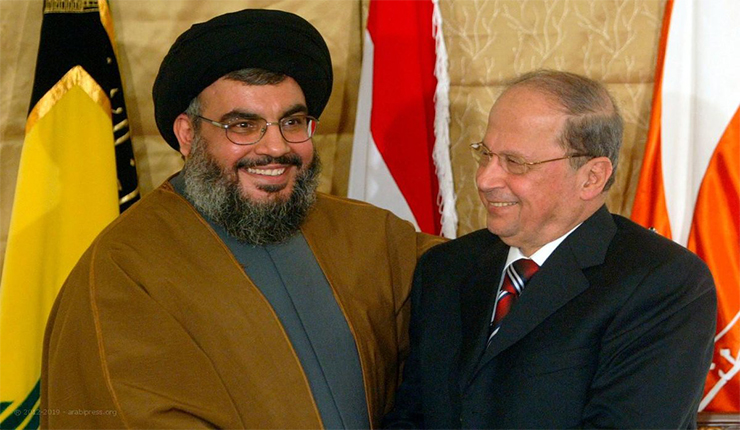 ميشيل عون، الرئيس اللبناني، وحسن نصرالله، أمين عام حزب الله