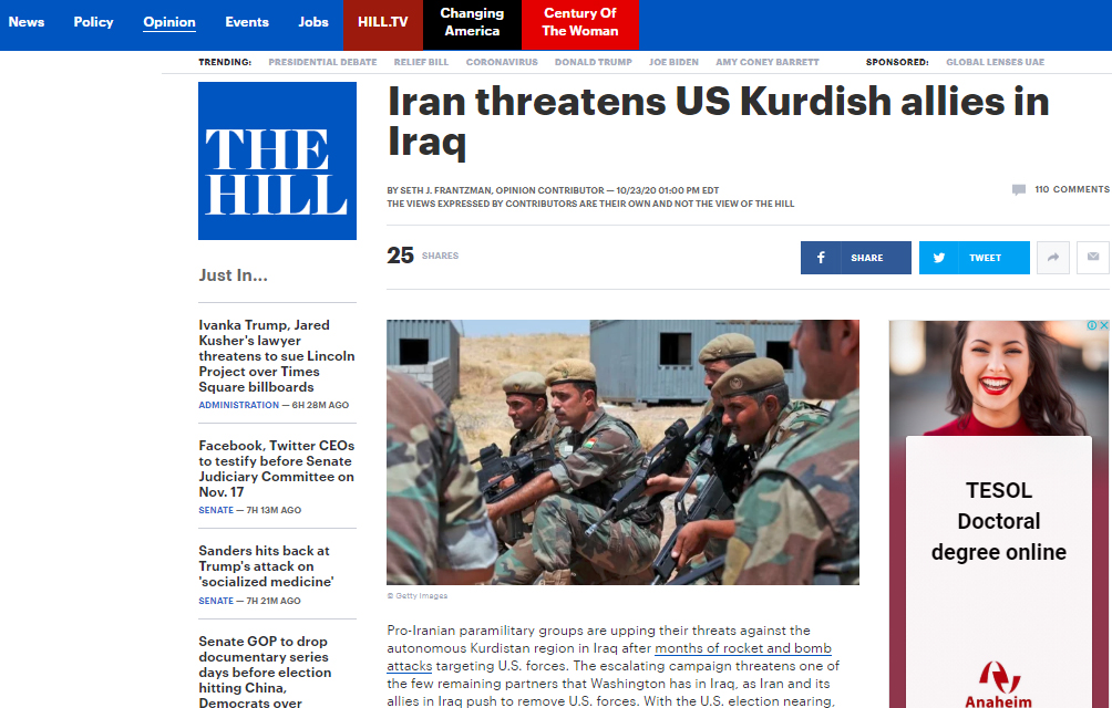 The Hill: İran Kürtleri tehdit ediyor-Kürtleri korumak elzemdir