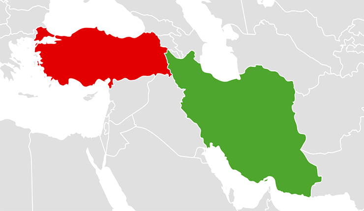 خريطة إيران وتركيا