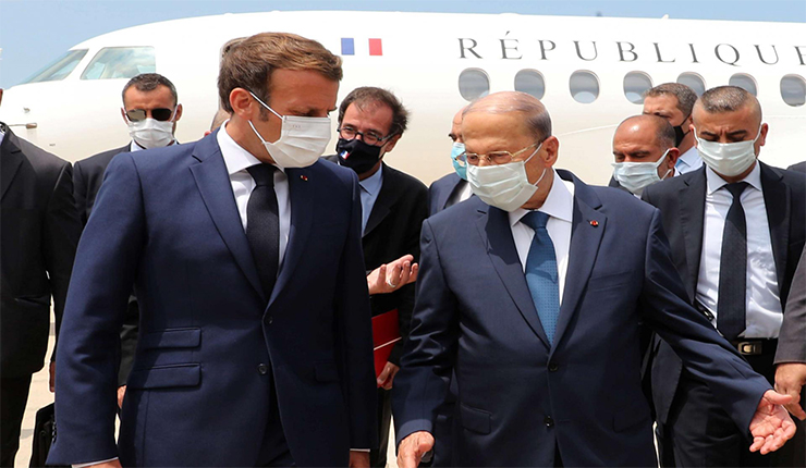 إيمانويل ماكرون، الرئيس الفرنسي مع نظيره اللبناني، ميشال عون