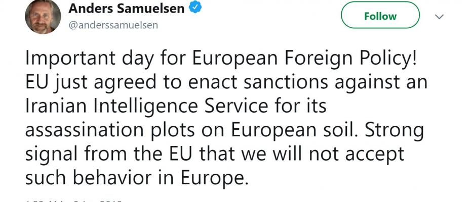 EU imposes sanctions against Iran over ‘assassination plot’, Danish FM