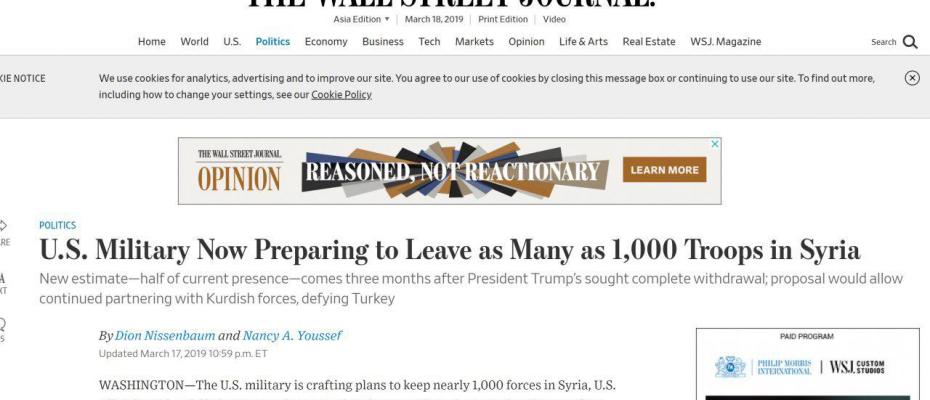 WSJ: ABD Suriye'de 1000 asker bırakmaya hazırlanıyor