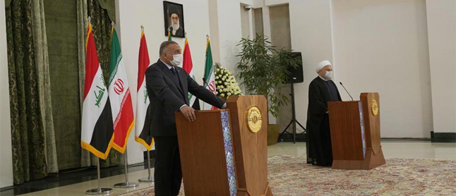 المؤتمر الصحفي لرئيس الوزراء العراقي مصطفى الكاظمي، مع حسن روحاني، الرئيس الإيراني في طهران