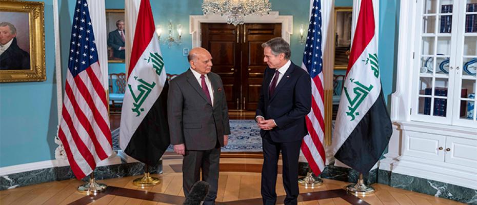 وزير الخارجية العراقي ونظيره الأمريكي خلال زيارته لواشنطن